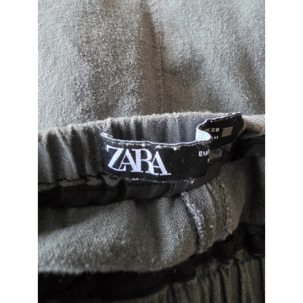 ZARA Women's Linen Blend Pants Size M Gray Casual Trousers 29in Inseam
